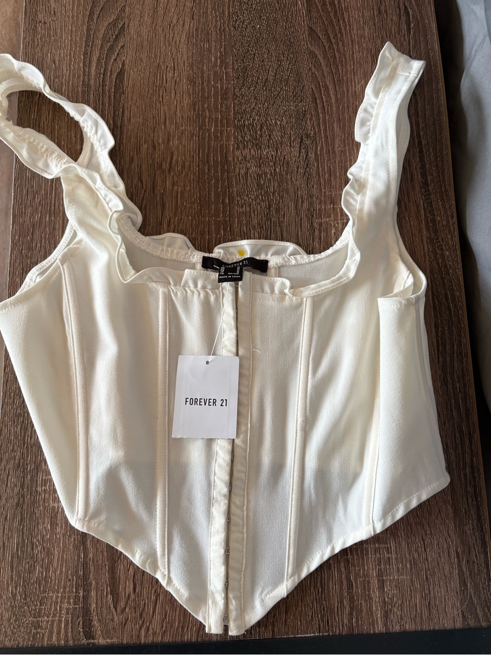 Forever 21 White Ruffle Strap Corset Top
